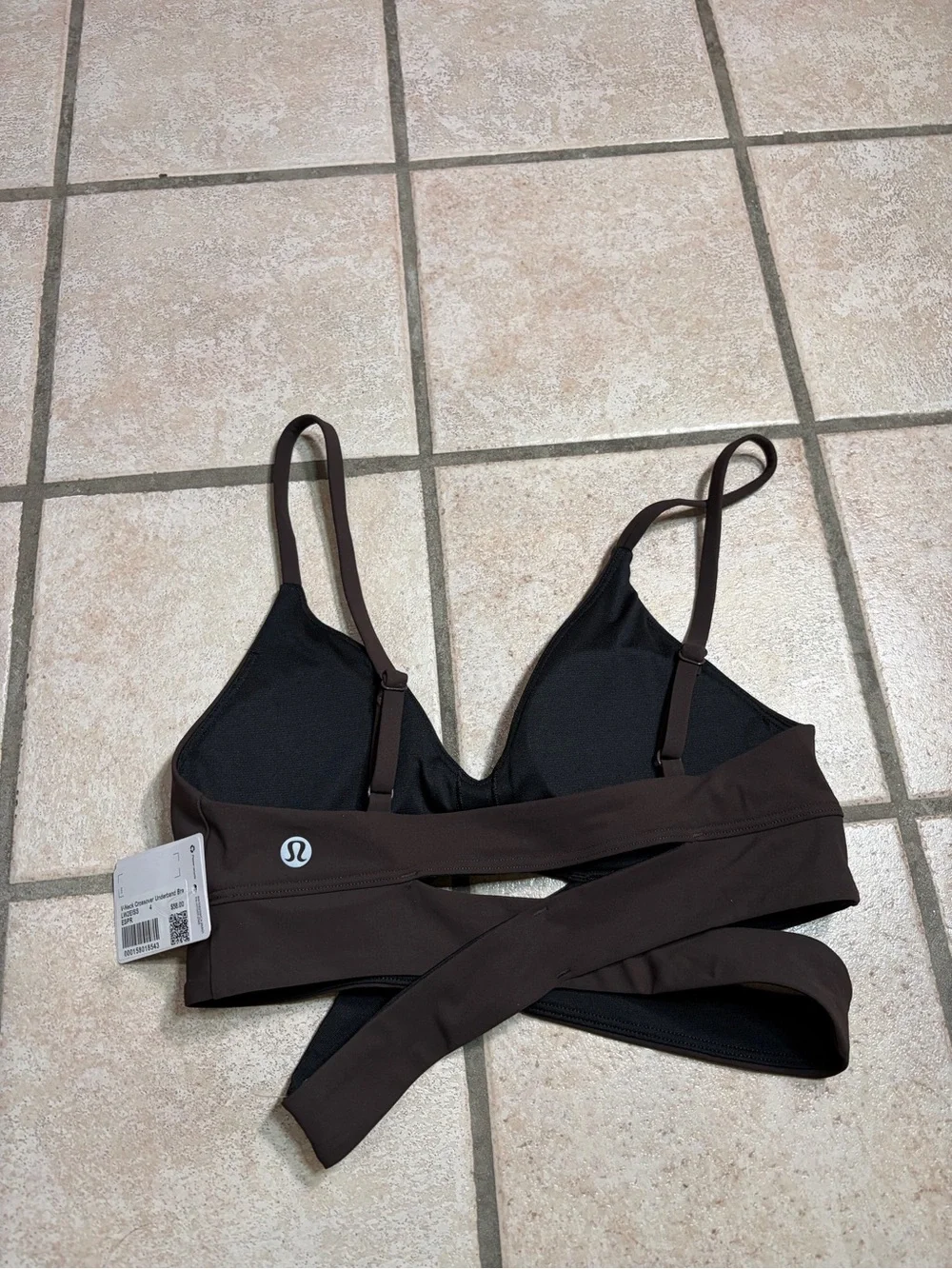 NWT Lululemon V-Neck Crossover Underband Longline Bra (Espresso) Size 4